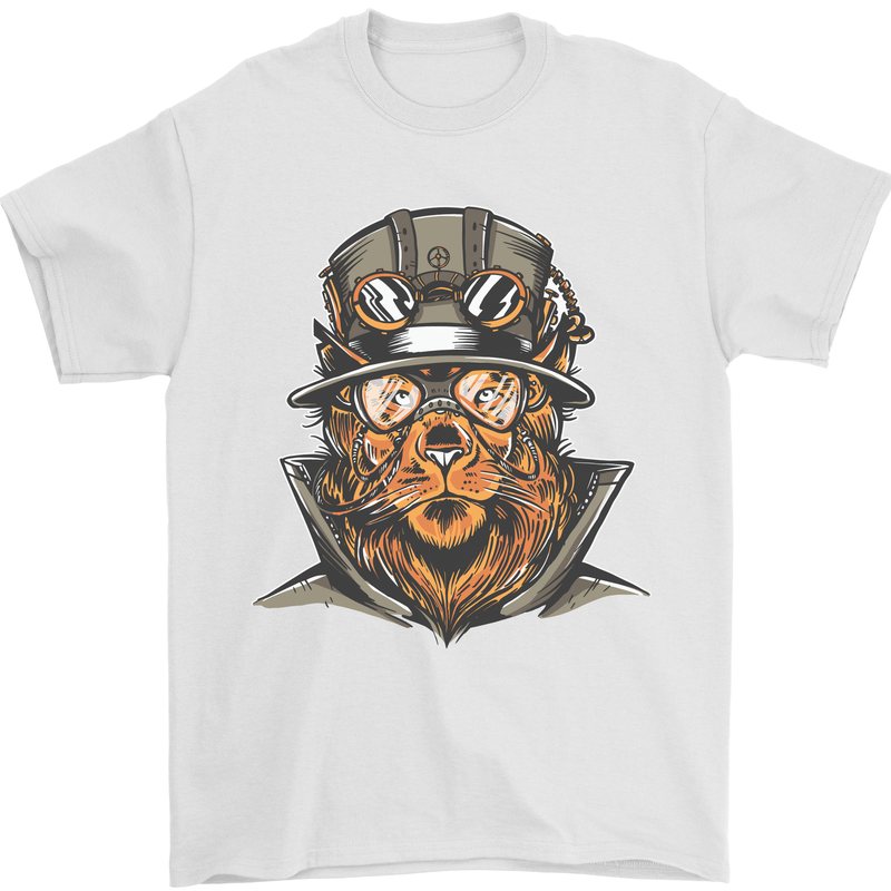 Steampunk Lion Mens T-Shirt Cotton Gildan White