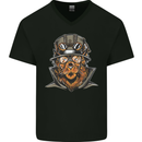 Steampunk Lion Mens V-Neck Cotton T-Shirt Black