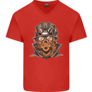 Steampunk Lion Mens V-Neck Cotton T-Shirt Red