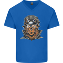 Steampunk Lion Mens V-Neck Cotton T-Shirt Royal Blue