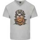 Steampunk Lion Mens V-Neck Cotton T-Shirt Sports Grey