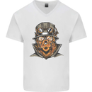 Steampunk Lion Mens V-Neck Cotton T-Shirt White