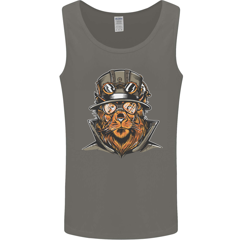 Steampunk Lion Mens Vest Tank Top Charcoal