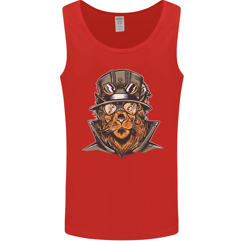 Steampunk Lion Mens Vest Tank Top Red