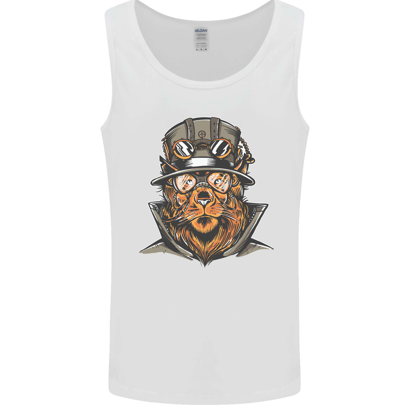 Steampunk Lion Mens Vest Tank Top White
