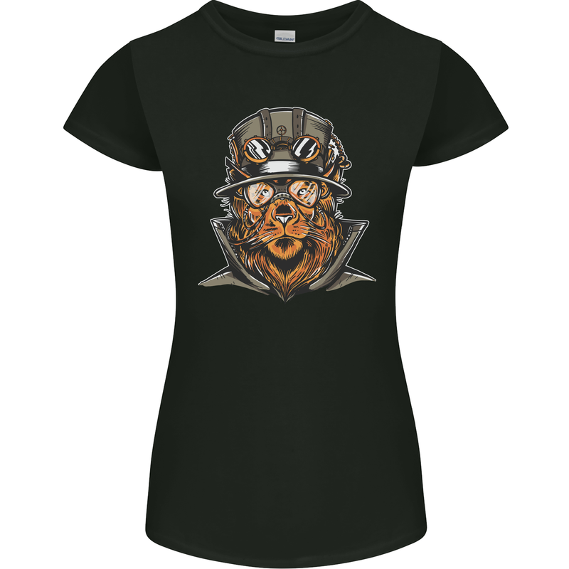 Steampunk Lion Womens Petite Cut T-Shirt Black