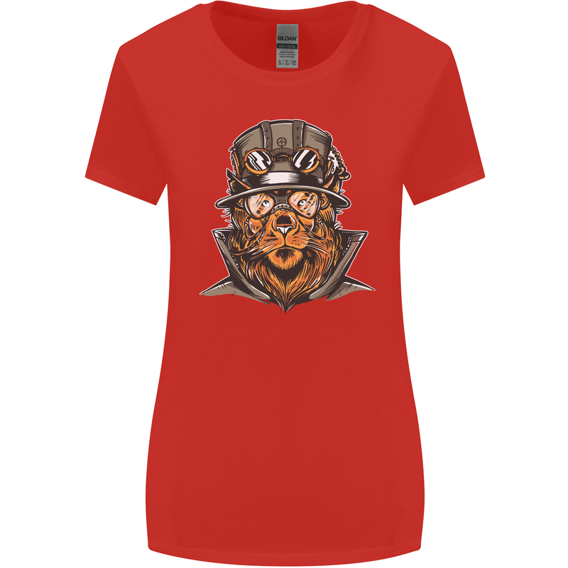 Steampunk Lion Womens Wider Cut T-Shirt Red