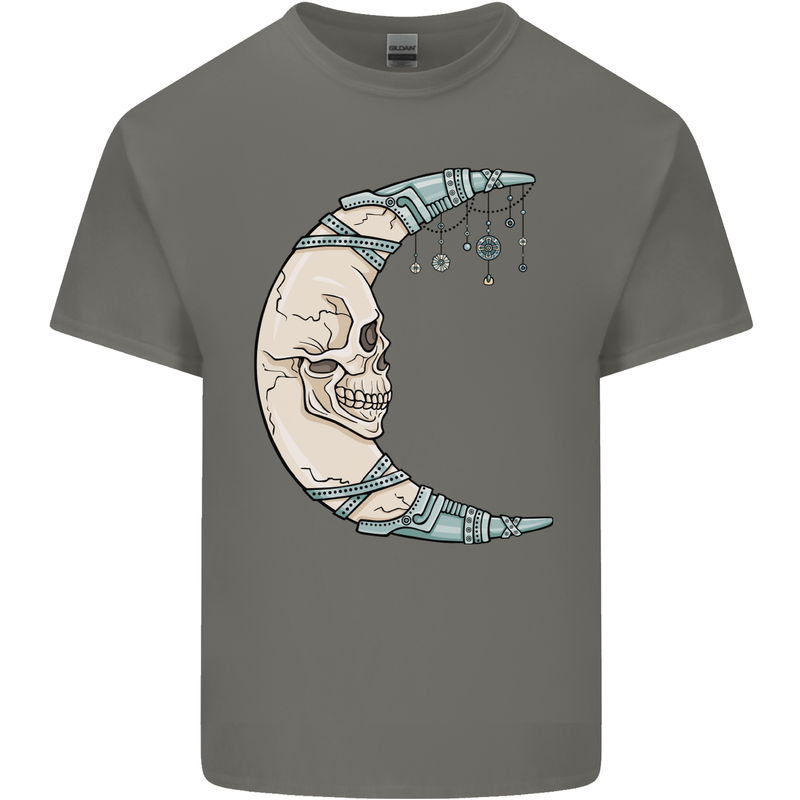 Steampunk Moon Skull Kids T-Shirt Childrens Charcoal