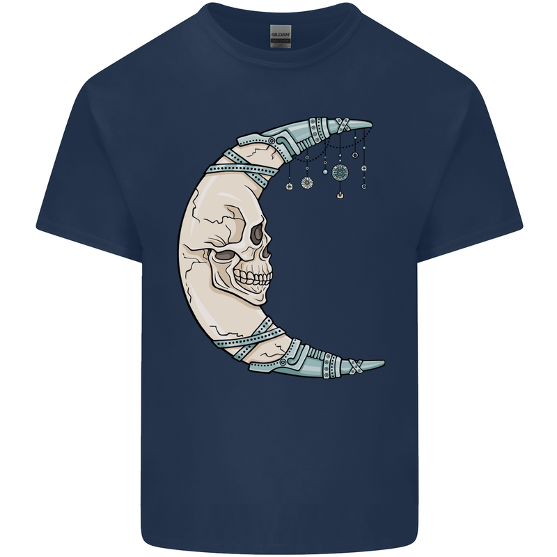Steampunk Moon Skull Kids T-Shirt Childrens Navy Blue