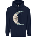Steampunk Moon Skull Mens 80% Cotton Hoodie Navy Blue