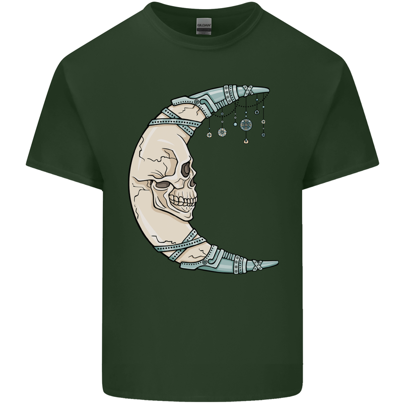 Steampunk Moon Skull Mens Cotton T-Shirt Tee Top Forest Green