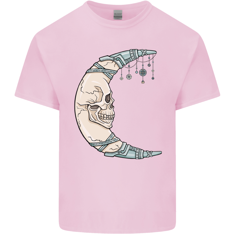 Steampunk Moon Skull Mens Cotton T-Shirt Tee Top Light Pink