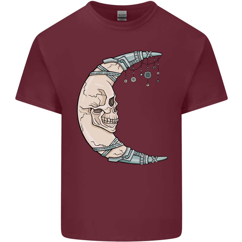 Steampunk Moon Skull Mens Cotton T-Shirt Tee Top Maroon