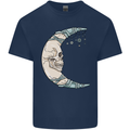 Steampunk Moon Skull Mens Cotton T-Shirt Tee Top Navy Blue