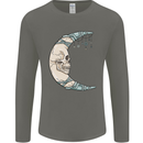 Steampunk Moon Skull Mens Long Sleeve T-Shirt Charcoal