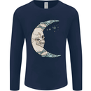 Steampunk Moon Skull Mens Long Sleeve T-Shirt Navy Blue