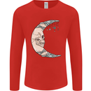 Steampunk Moon Skull Mens Long Sleeve T-Shirt Red