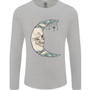 Steampunk Moon Skull Mens Long Sleeve T-Shirt Sports Grey