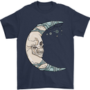 Steampunk Moon Skull Mens T-Shirt Cotton Gildan Navy Blue