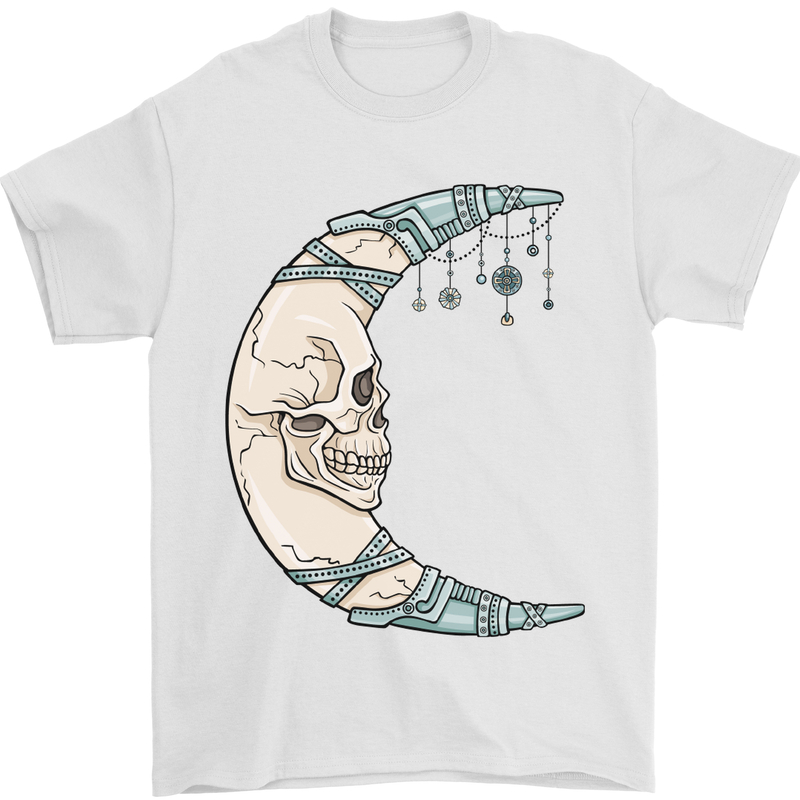 Steampunk Moon Skull Mens T-Shirt Cotton Gildan White
