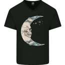 Steampunk Moon Skull Mens V-Neck Cotton T-Shirt Black