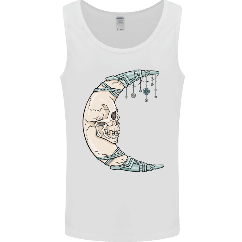 Steampunk Moon Skull Mens Vest Tank Top White