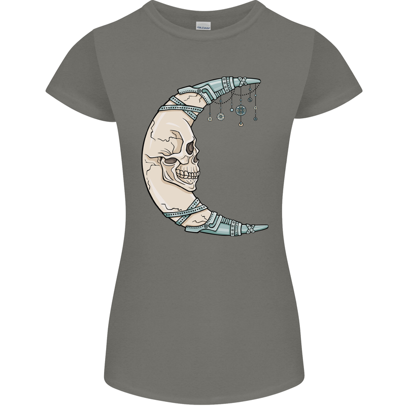 Steampunk Moon Skull Womens Petite Cut T-Shirt Charcoal