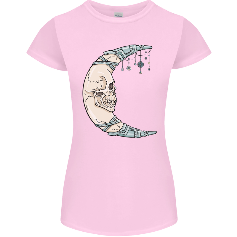 Steampunk Moon Skull Womens Petite Cut T-Shirt Light Pink