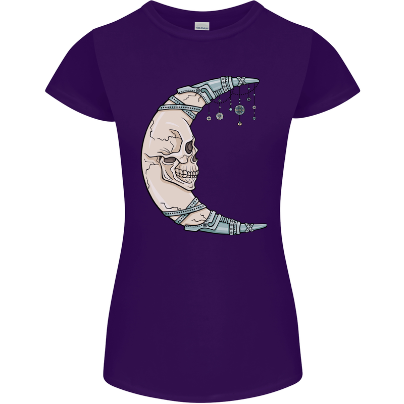 Steampunk Moon Skull Womens Petite Cut T-Shirt Purple