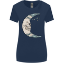 Steampunk Moon Skull Womens Wider Cut T-Shirt Navy Blue
