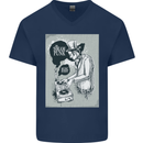 Steampunk Music Event Mens V-Neck Cotton T-Shirt Navy Blue