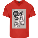 Steampunk Music Event Mens V-Neck Cotton T-Shirt Red