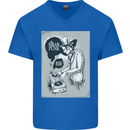 Steampunk Music Event Mens V-Neck Cotton T-Shirt Royal Blue