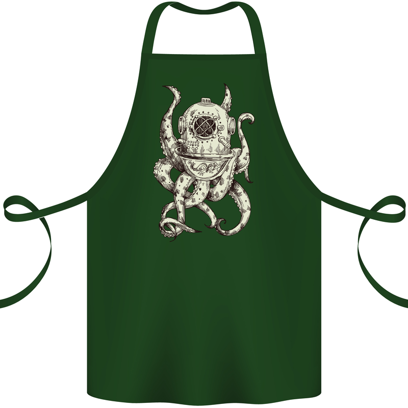 Steampunk Octopus Kraken Cthulhu Cotton Apron 100% Organic Forest Green