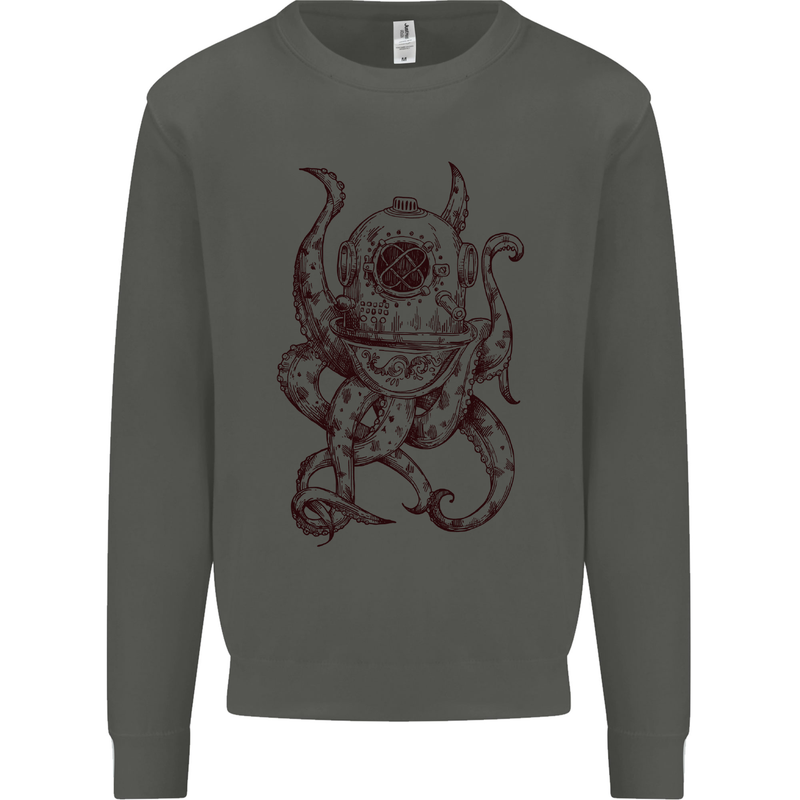 Steampunk Octopus Kraken Cthulhu Kids Sweatshirt Jumper Storm Grey