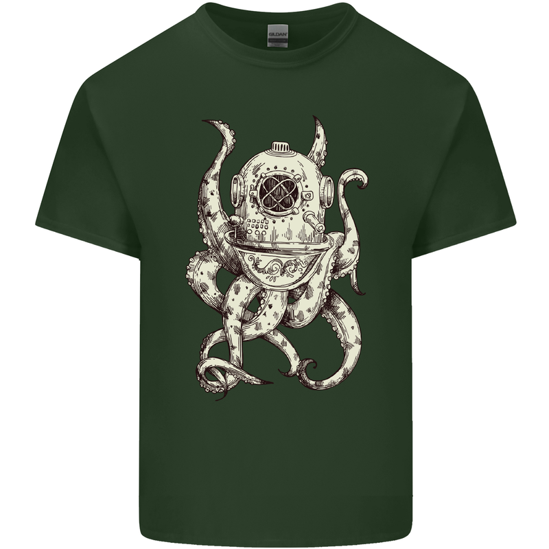 Steampunk Octopus Kraken Cthulhu Mens Cotton T-Shirt Tee Top Forest Green