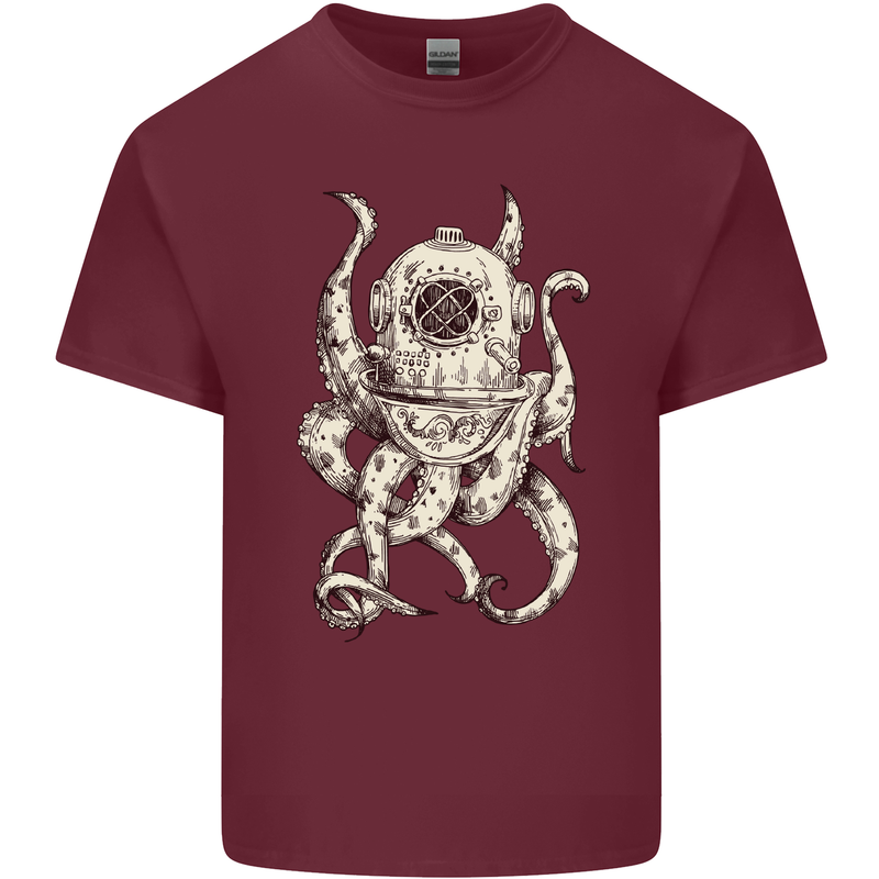 Steampunk Octopus Kraken Cthulhu Mens Cotton T-Shirt Tee Top Maroon