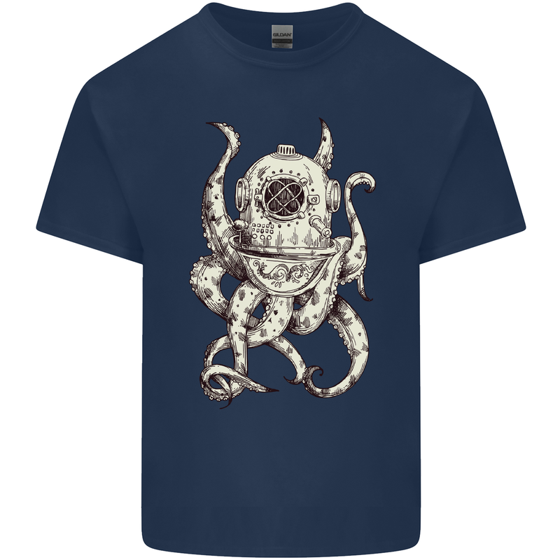Steampunk Octopus Kraken Cthulhu Mens Cotton T-Shirt Tee Top Navy Blue