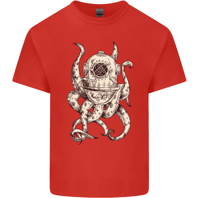 Steampunk Octopus Kraken Cthulhu Mens Cotton T-Shirt Tee Top Red