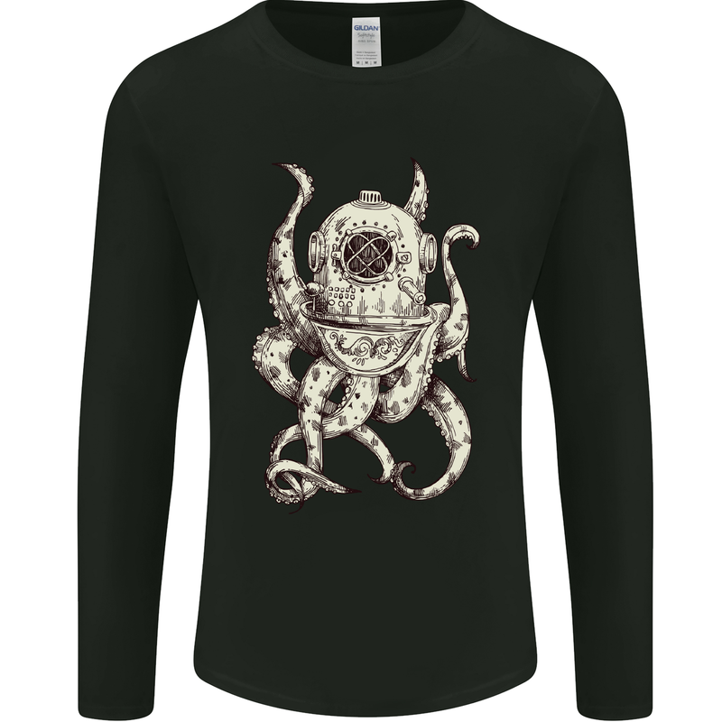 Steampunk Octopus Kraken Cthulhu Mens Long Sleeve T-Shirt Black