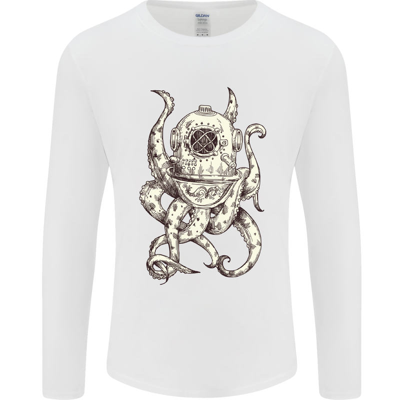 Steampunk Octopus Kraken Cthulhu Mens Long Sleeve T-Shirt White
