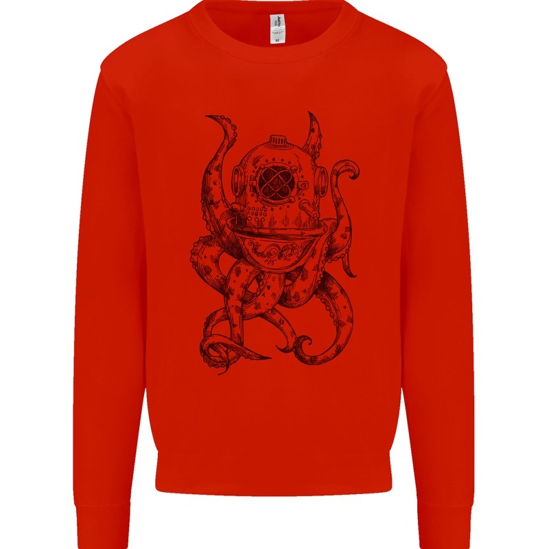 Steampunk Octopus Kraken Cthulhu Mens Sweatshirt Jumper Bright Red