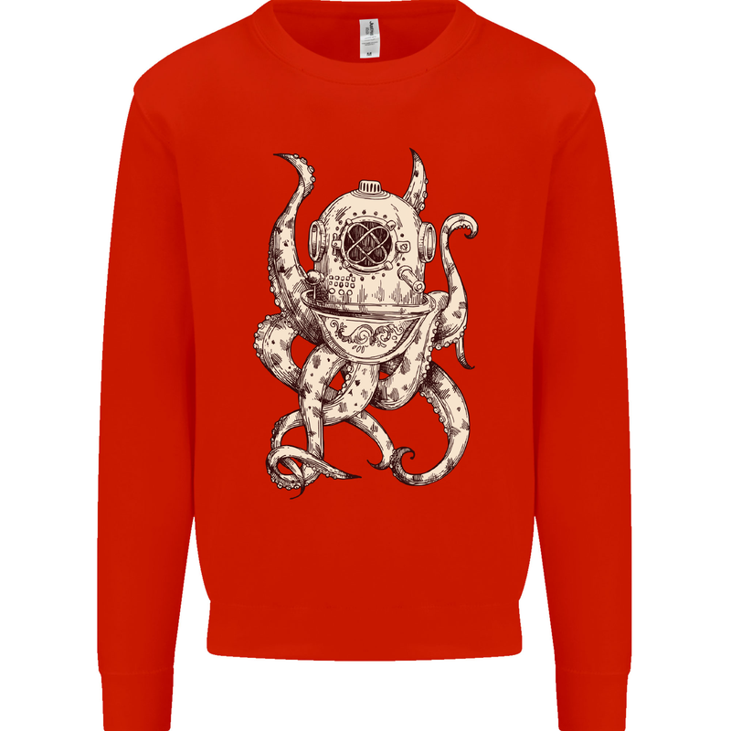 Steampunk Octopus Kraken Cthulhu Mens Sweatshirt Jumper Bright Red