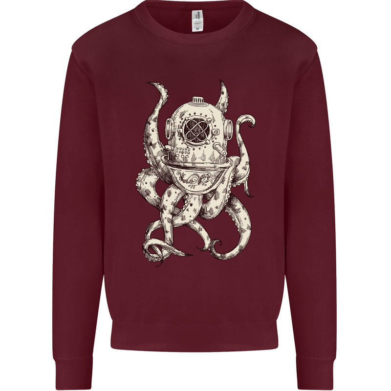 Steampunk Octopus Kraken Cthulhu Mens Sweatshirt Jumper Maroon