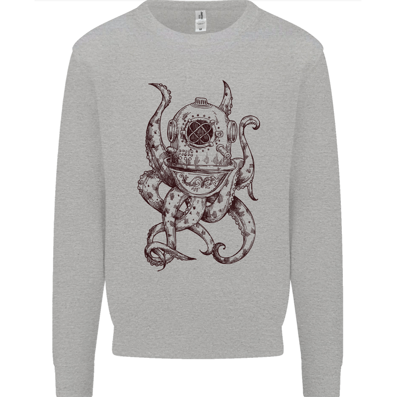 Steampunk Octopus Kraken Cthulhu Mens Sweatshirt Jumper Sports Grey
