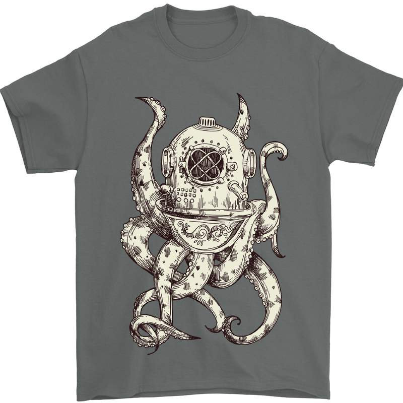 Steampunk Octopus Kraken Cthulhu Mens T-Shirt Cotton Gildan Charcoal