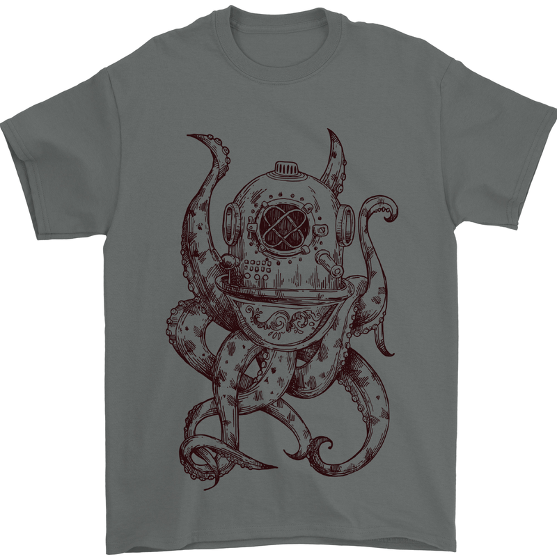 Steampunk Octopus Kraken Cthulhu Mens T-Shirt Cotton Gildan Charcoal