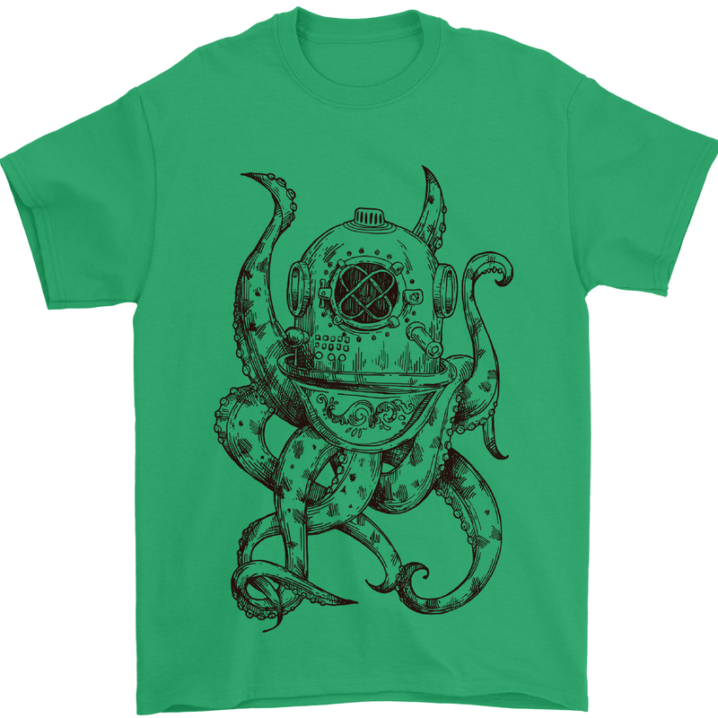 Steampunk Octopus Kraken Cthulhu Mens T-Shirt Cotton Gildan Irish Green