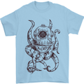 Steampunk Octopus Kraken Cthulhu Mens T-Shirt Cotton Gildan Light Blue