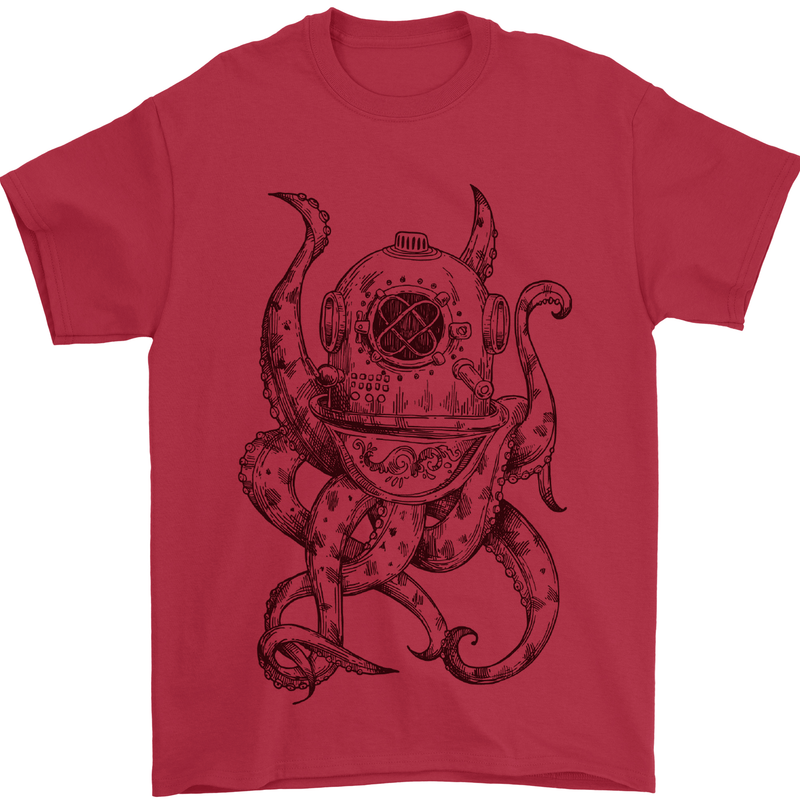 Steampunk Octopus Kraken Cthulhu Mens T-Shirt Cotton Gildan Red